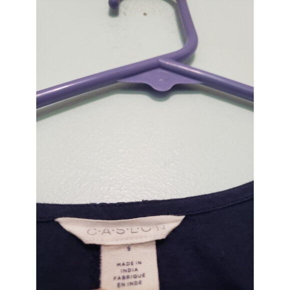 Caslon Womens S Blouse Dark Blue Eyelet Lace V Neck Boho Peplum 100% Cotton NWT - Picture 5 of 6